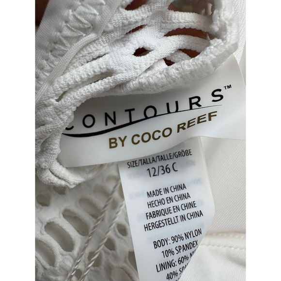 Coco Reef Contours Swimsuit Womens 12/36c Shapemaker White Crochet One Piece NWT - Picture 6 of 10